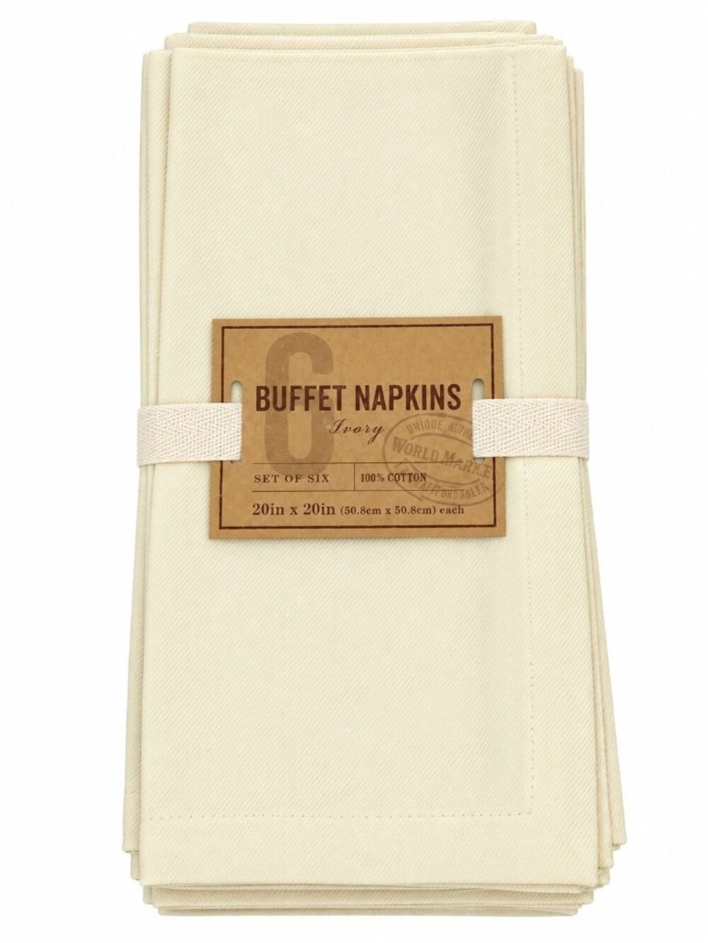 World Market Set of 6 Ivory Buffet Napkins NEW 20" X 20"